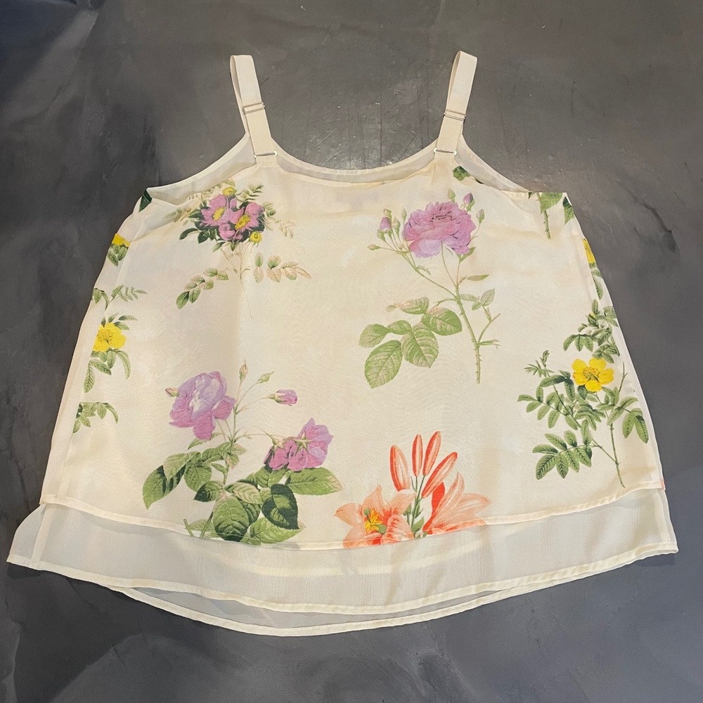 Lane Bryant 16 Floral Chiffon Cami Tank Top Cream Double Layer Garden Fairy - Picture 6 of 6